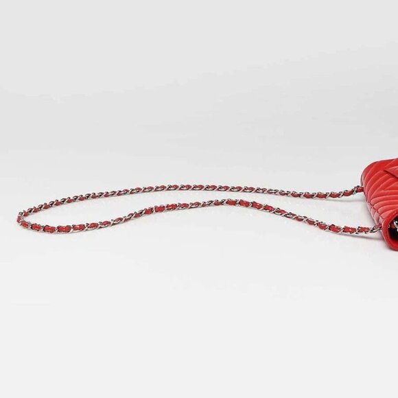 Chanel Red Chevron Quilted Patent Leather Classic Rectangular Mini Flap Bag - Picture 6 of 10